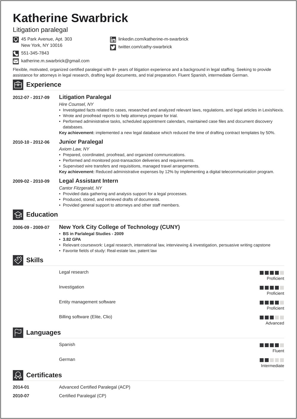 Examples Of A Functional Resume For A Paralegal