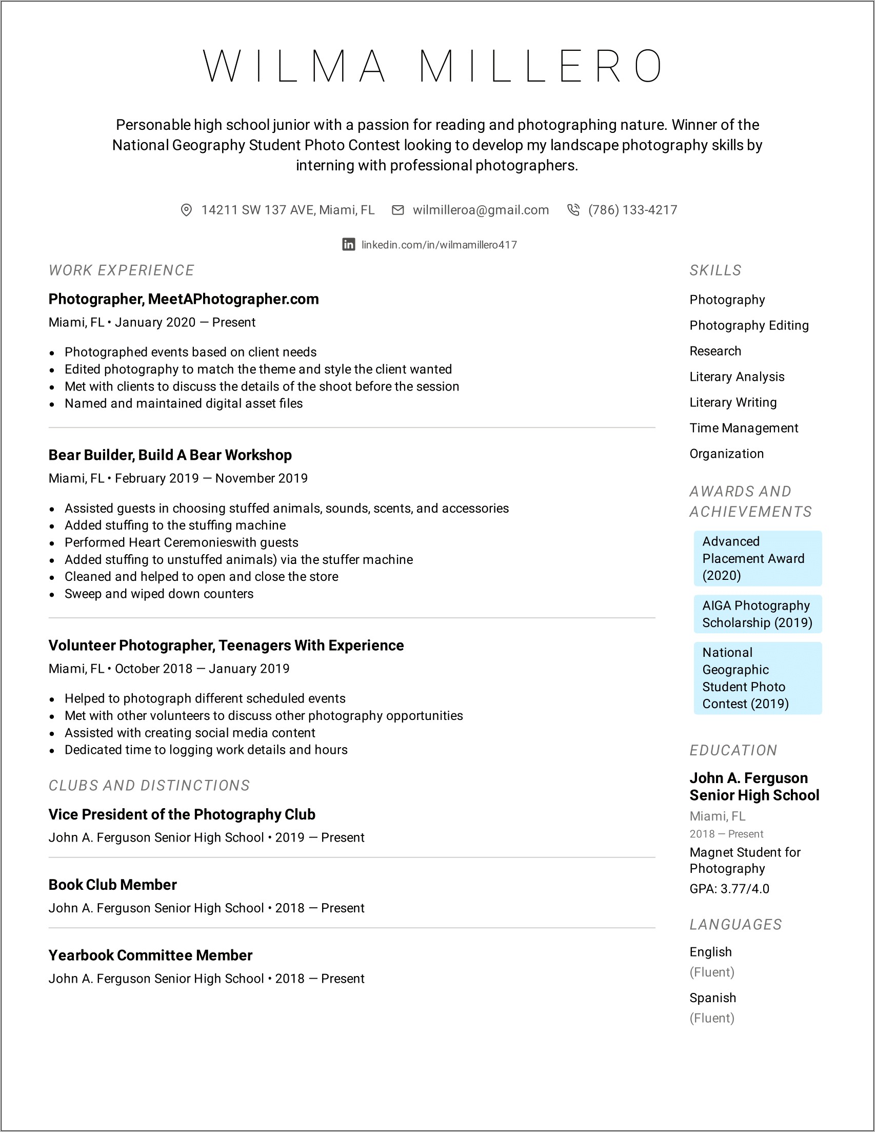 Examples Of A Great Resume For Students