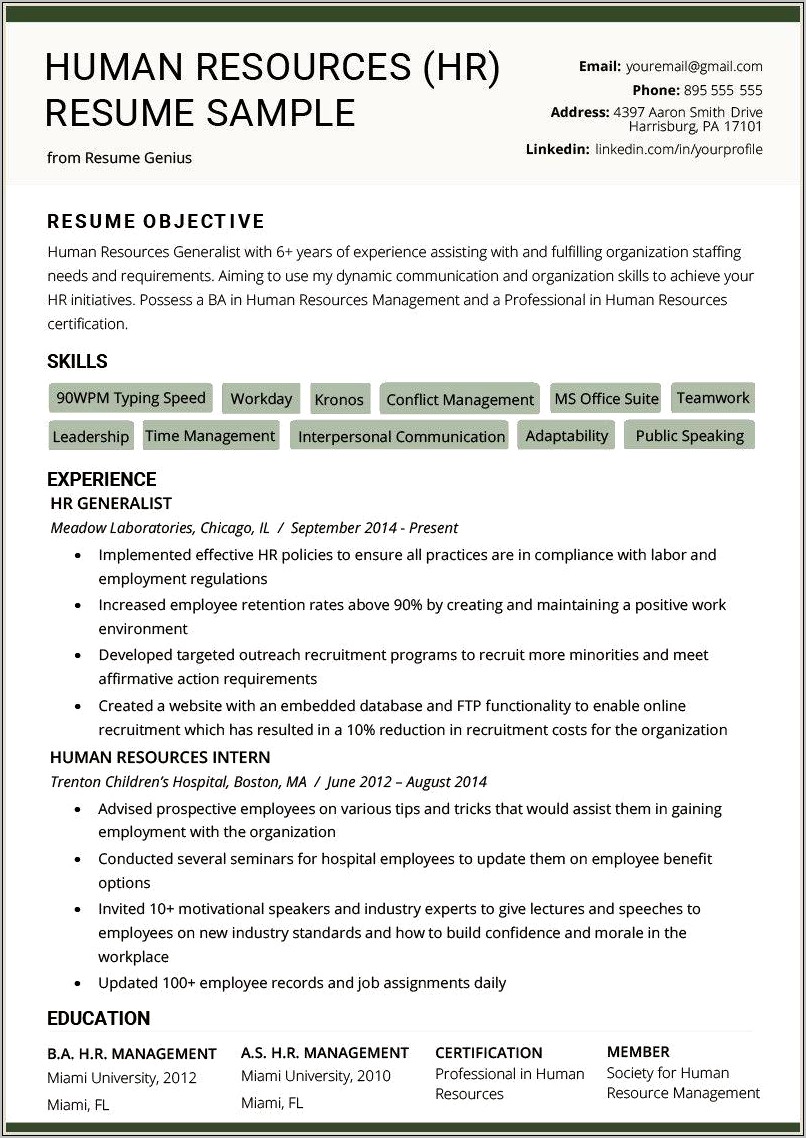 Examples Of A Human Resources Resume
