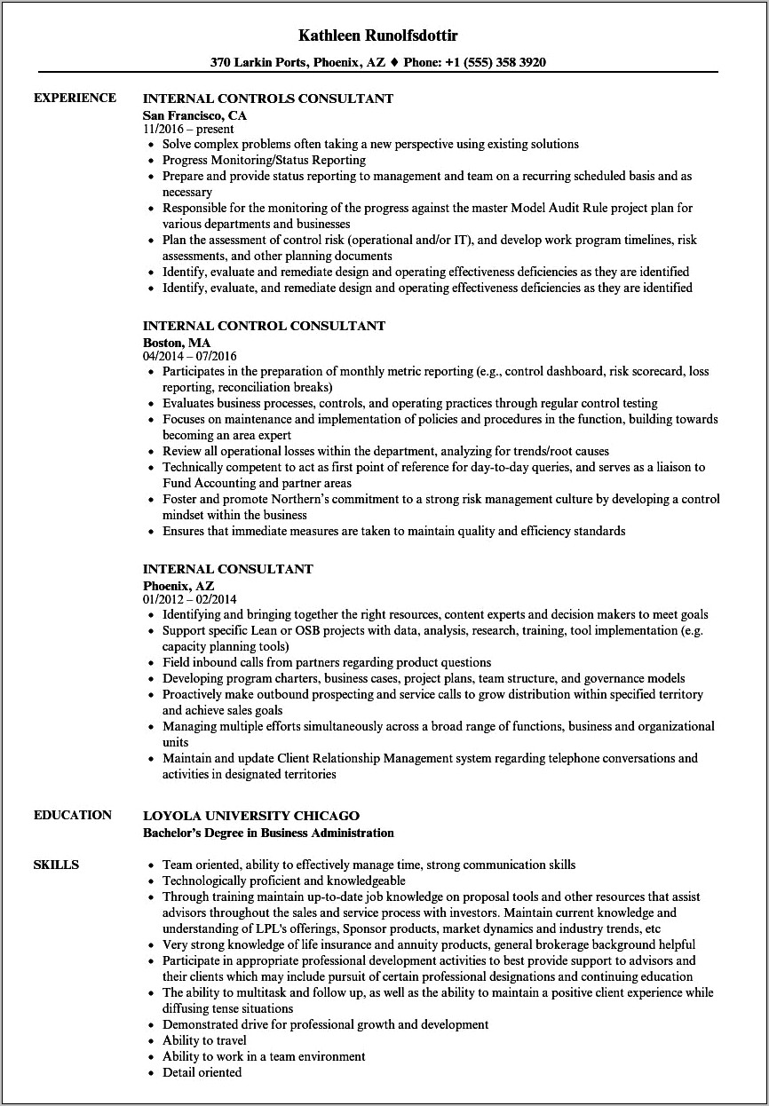 Examples Of A Internal Resume