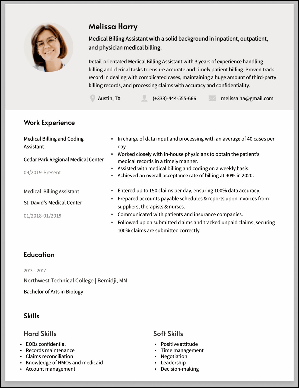 Examples Of A Medical Billing Resume