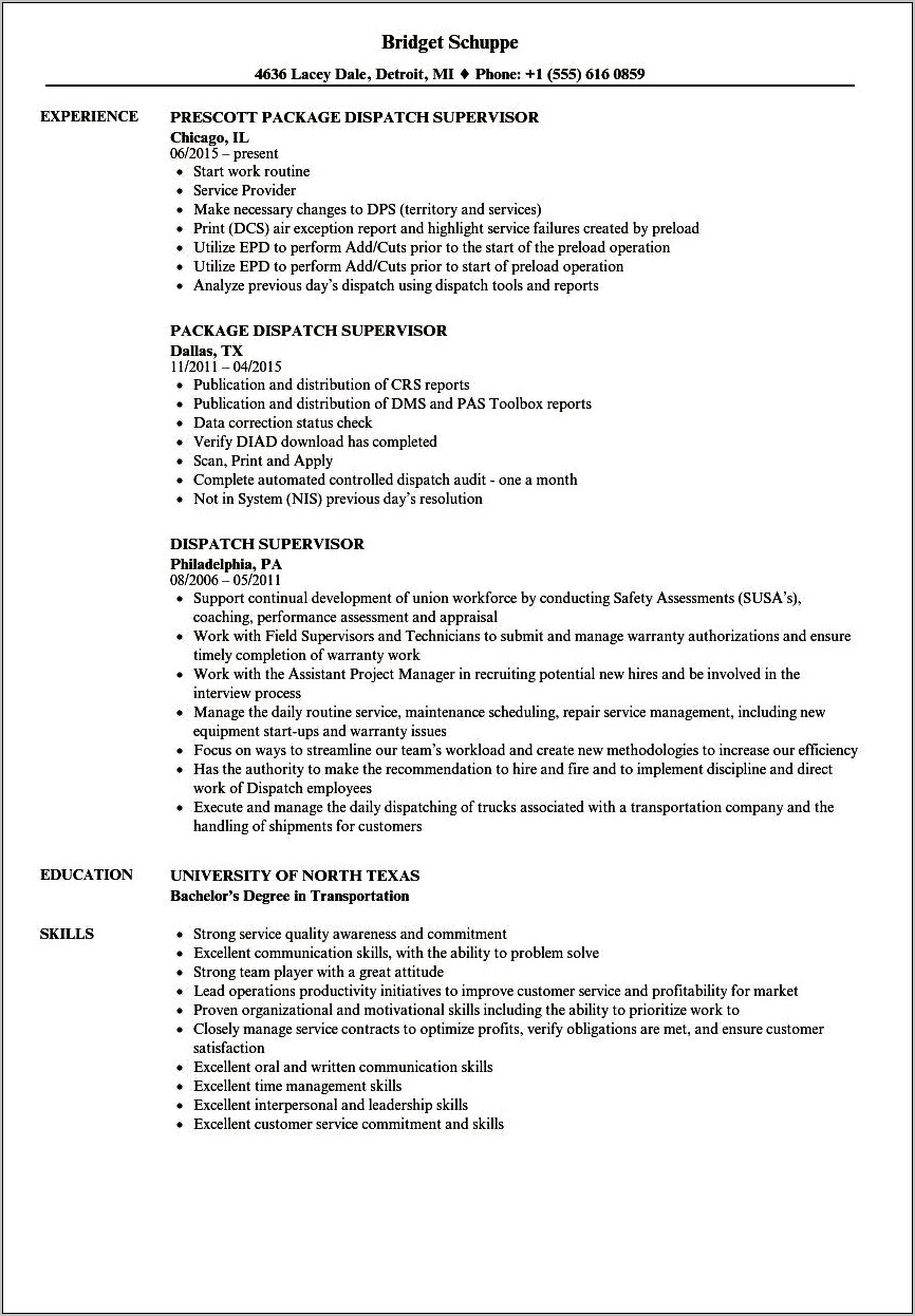 Examples Of A Police Dispatcher Resume