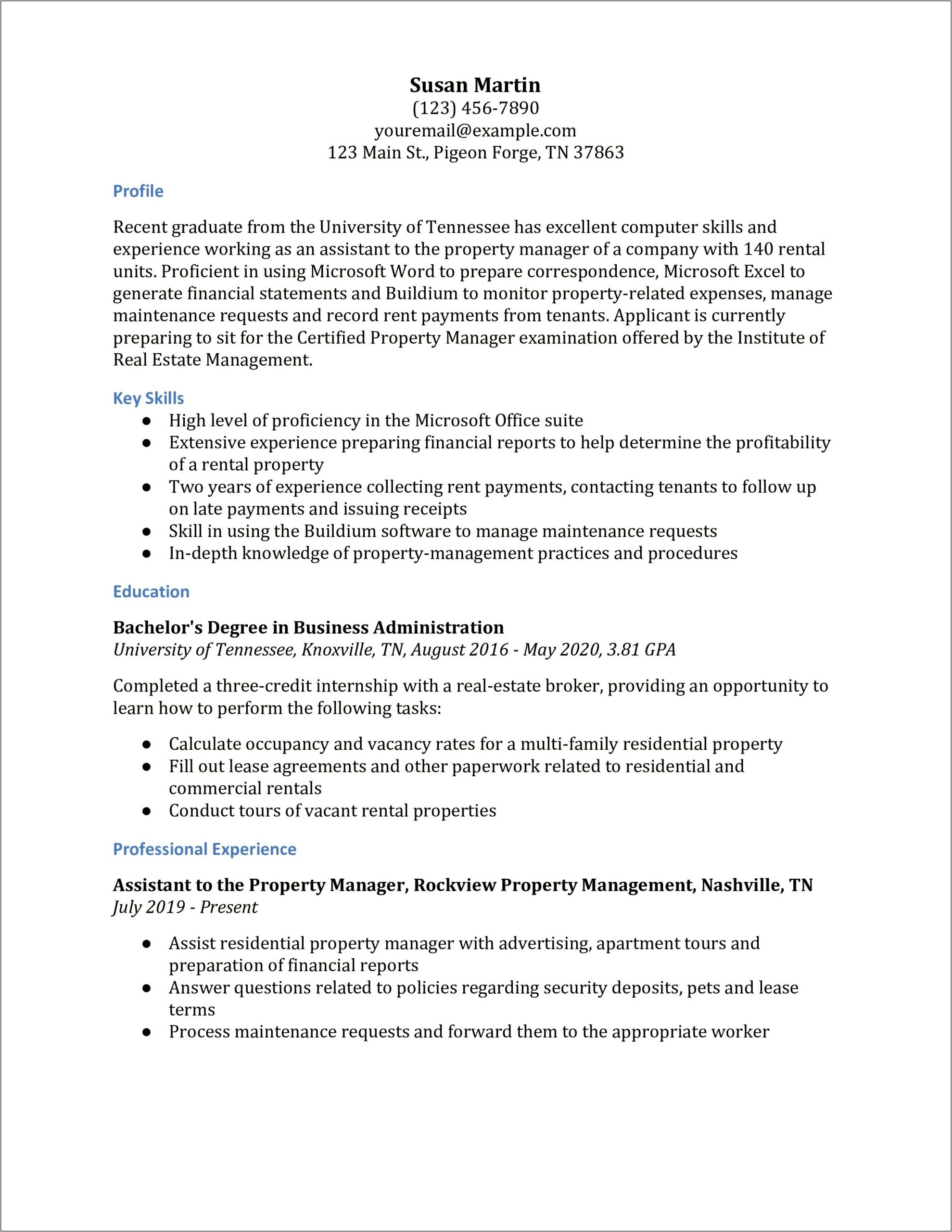 Examples Of A Resume For Property Management