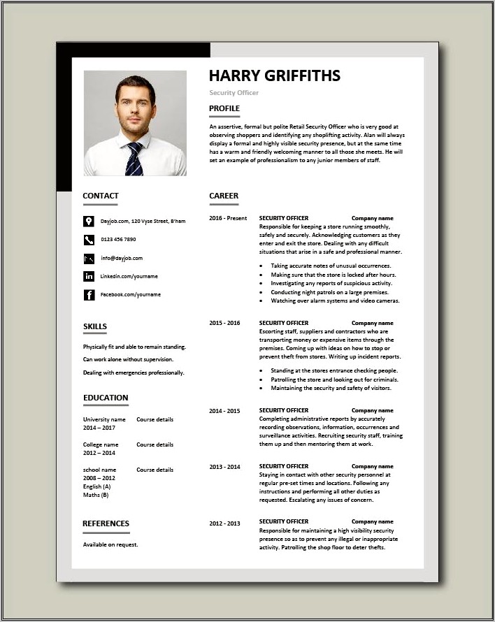 Examples Of A Resume Summary For Security