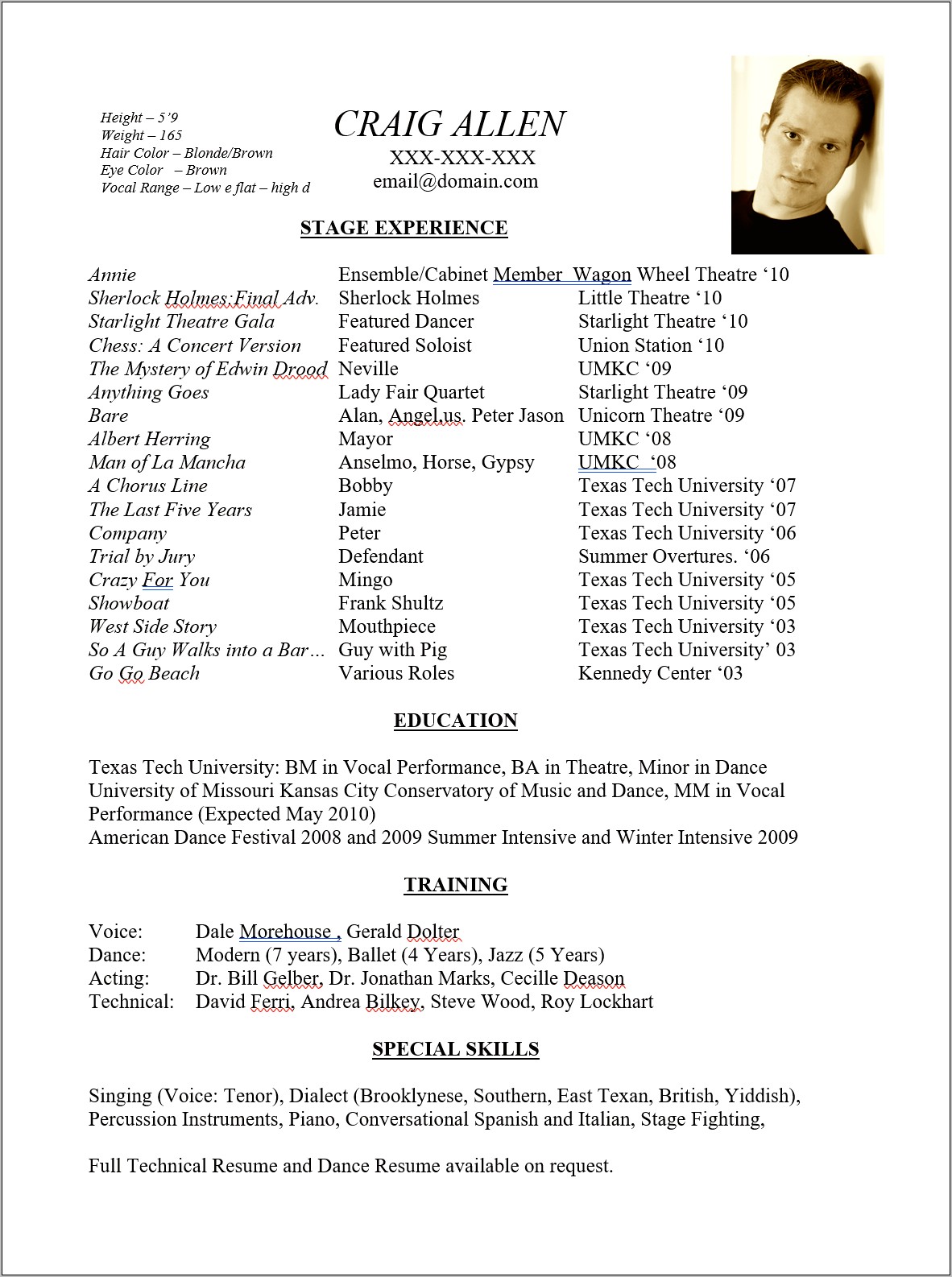 Examples Of A Theatre Tech Resumes