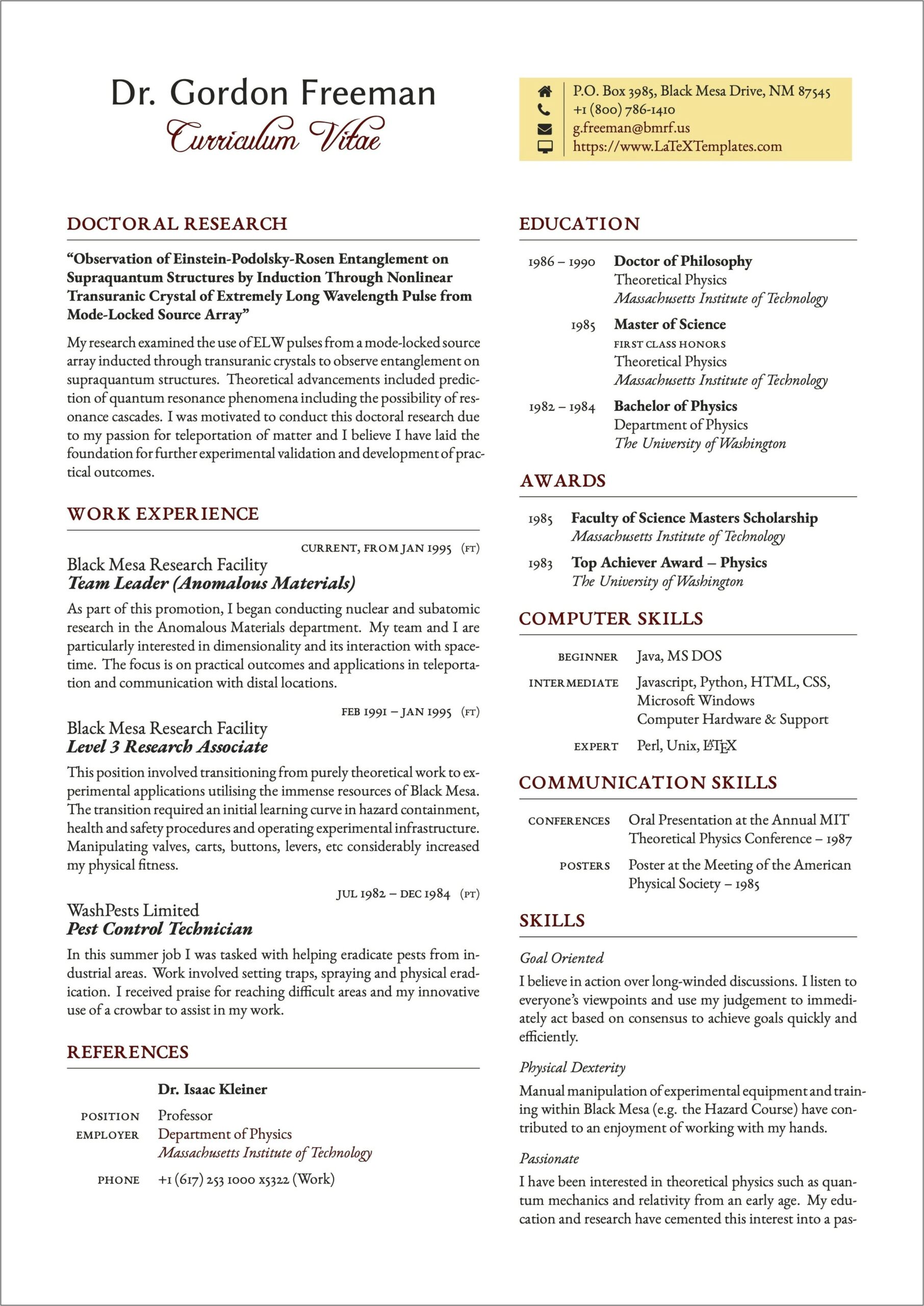 Examples Of Academic Cv To Resume