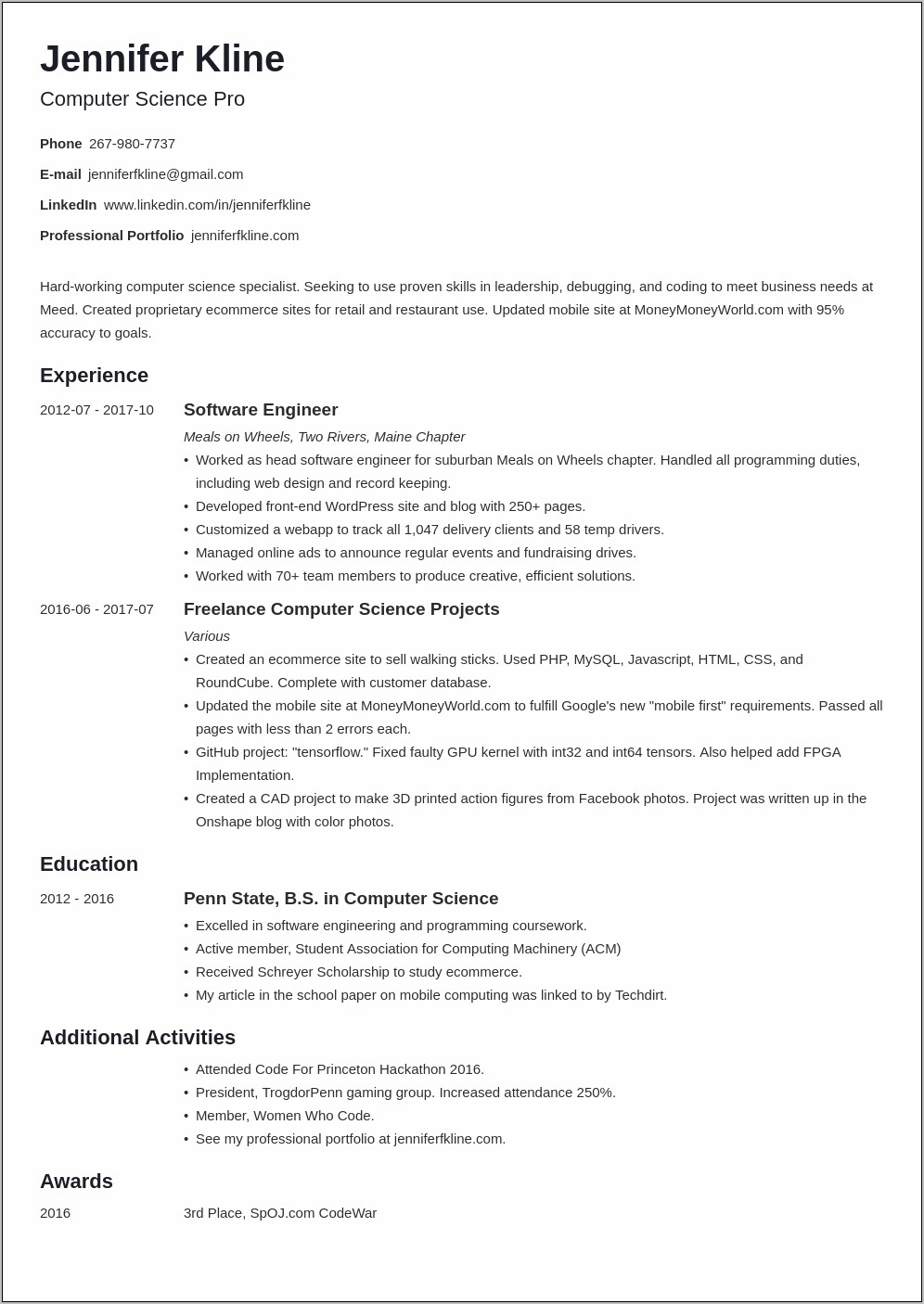 Examples Of Activities On A Resume