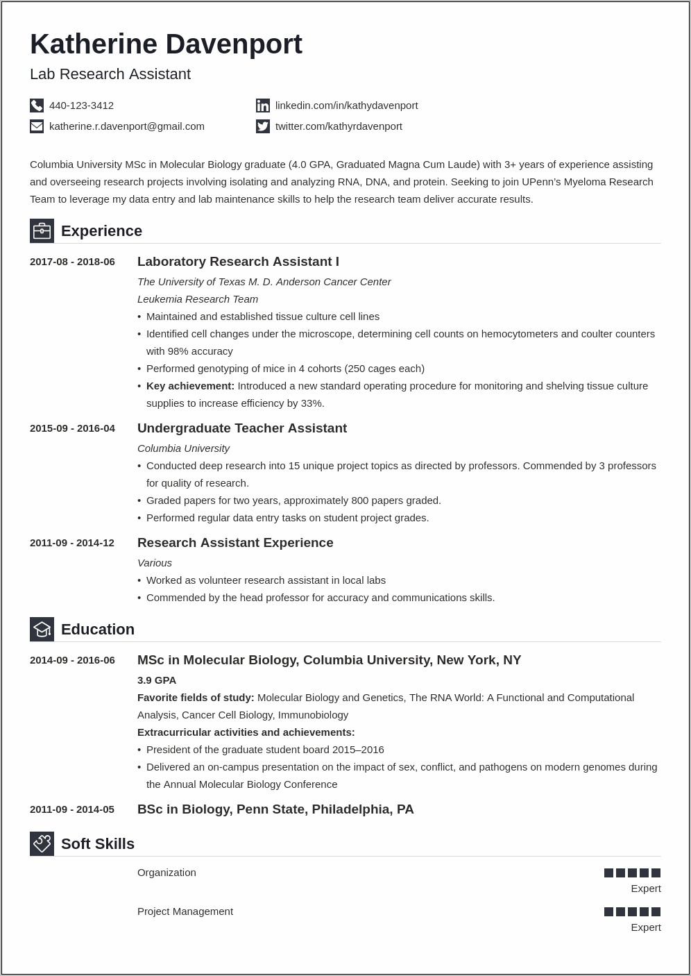 Examples Of Career Summary Research Resume