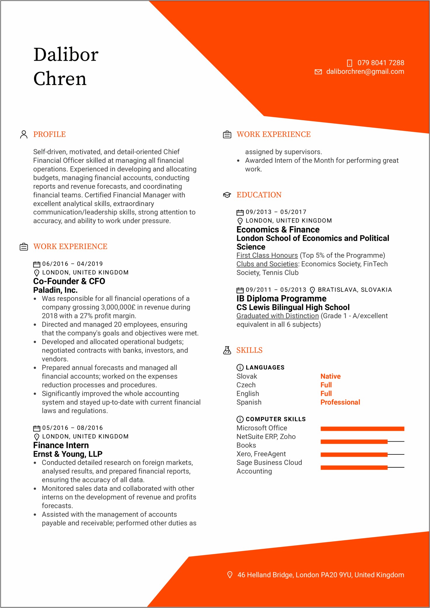 Examples Of Chief Financial Officer Resume