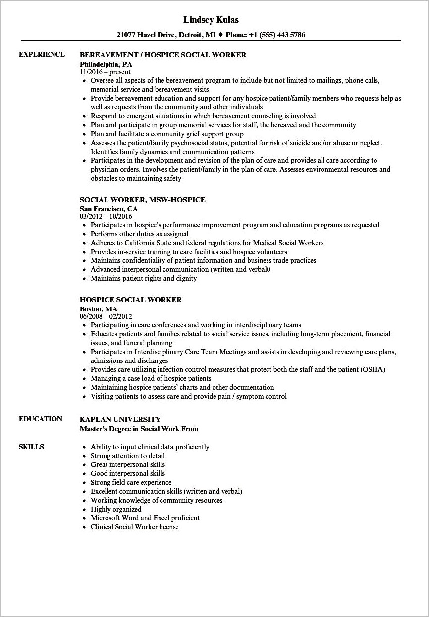 Examples Of Clinical Social Work Resumes