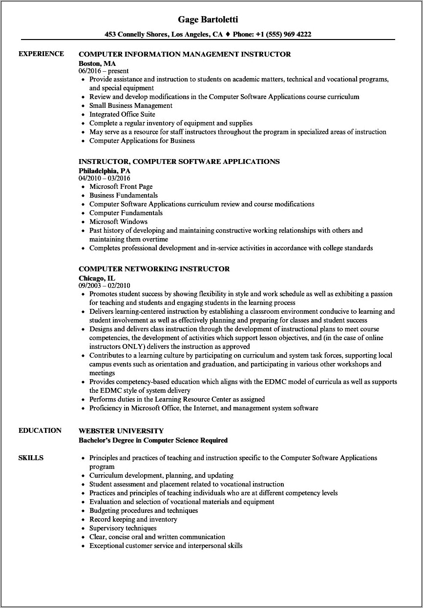 Examples Of Computer Programs For Resume