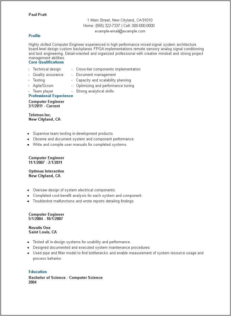 Examples Of Computer Science Student Resumes