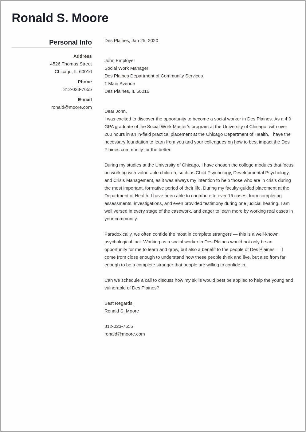 Examples Of Cover Letters For Social Work Resumes