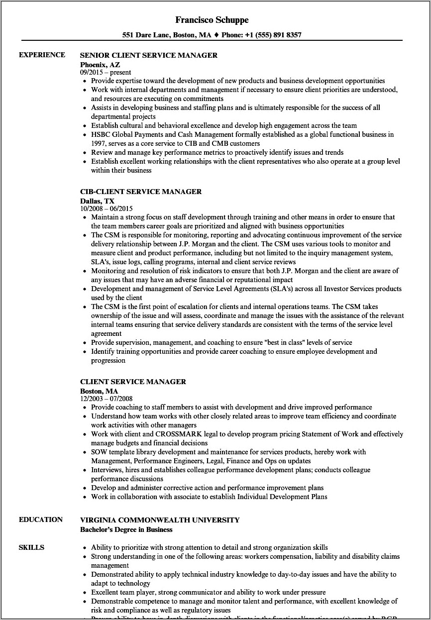 Examples Of Customer Service Manager Resumes