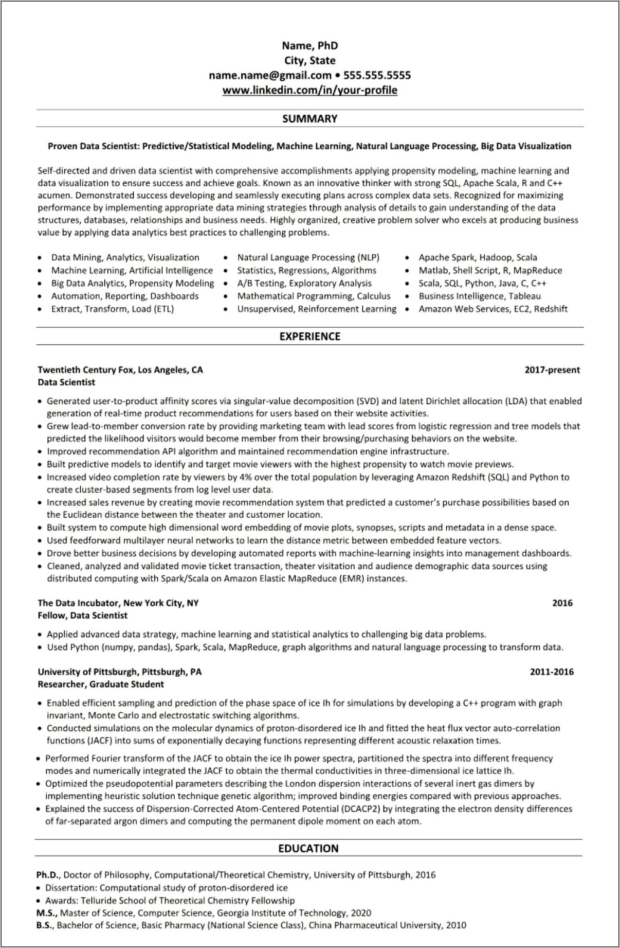 Examples Of Data Science Summaries On A Resume