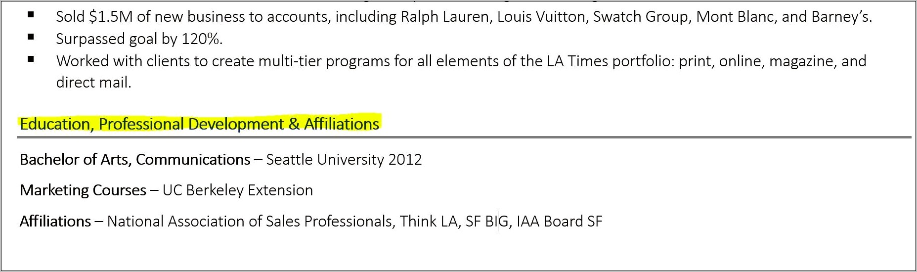 Examples Of Education Section On Resume