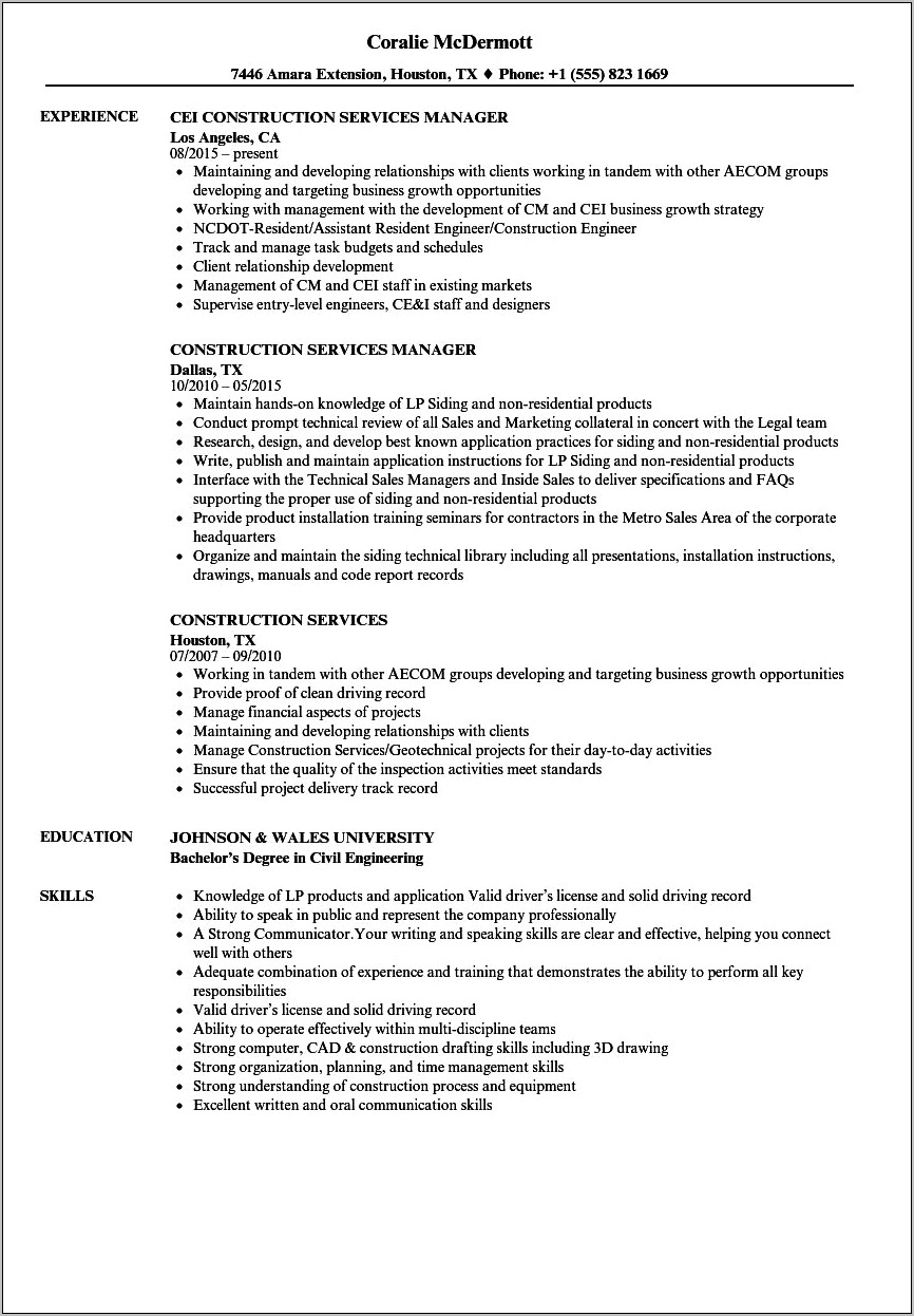 Examples Of Entry Level Resumes For Construction