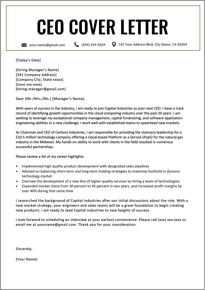 Examples Of Executive Resume Cover Letters