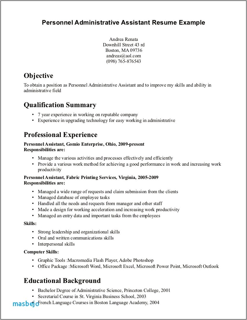 Examples Of Experience Summaries On Resumes