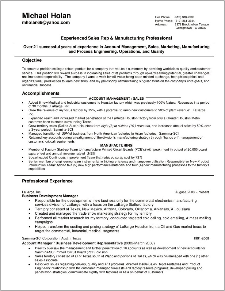 Examples Of Factory Objectives On A Resume