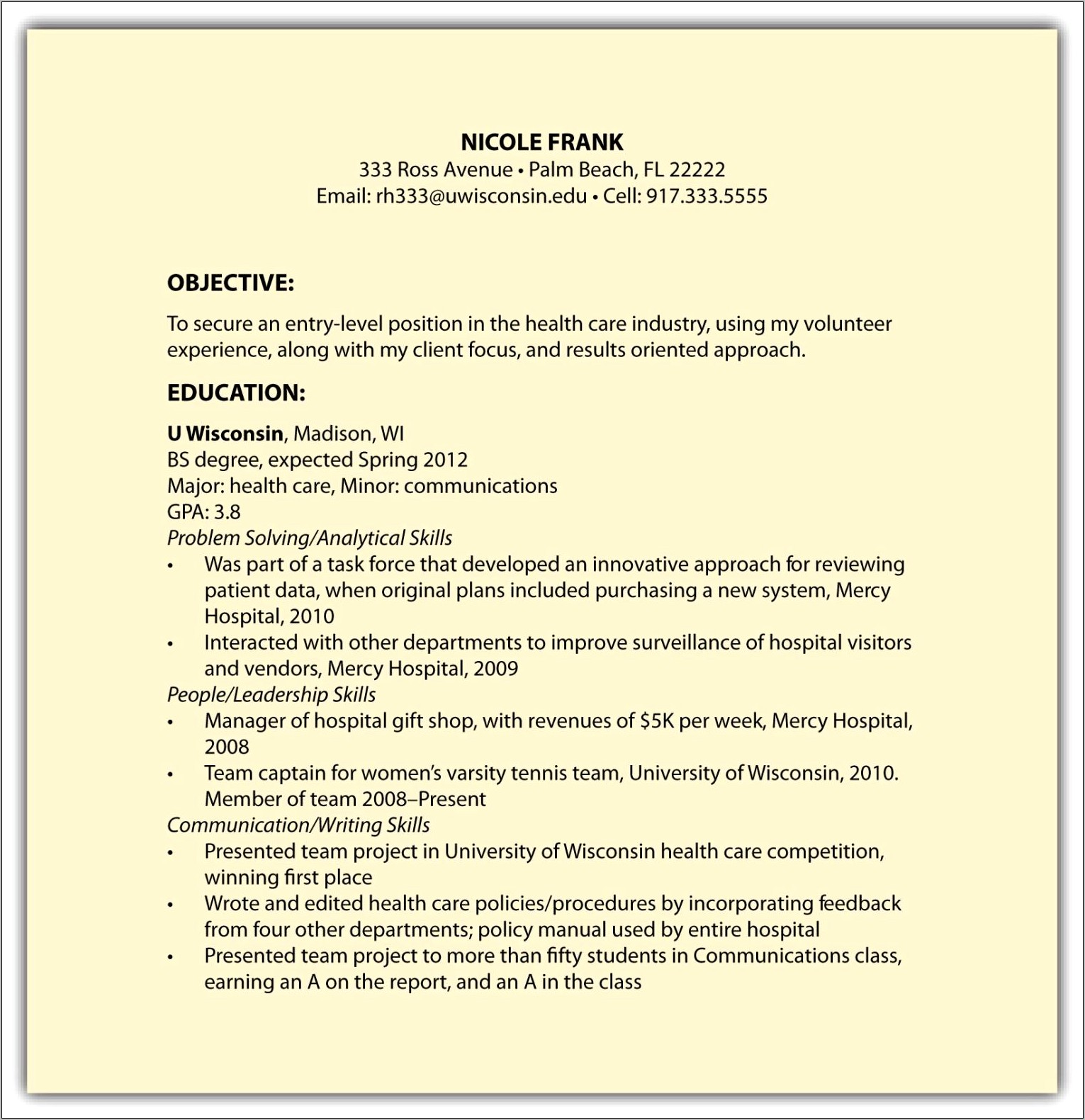 Examples Of Functional Resumes For College Students
