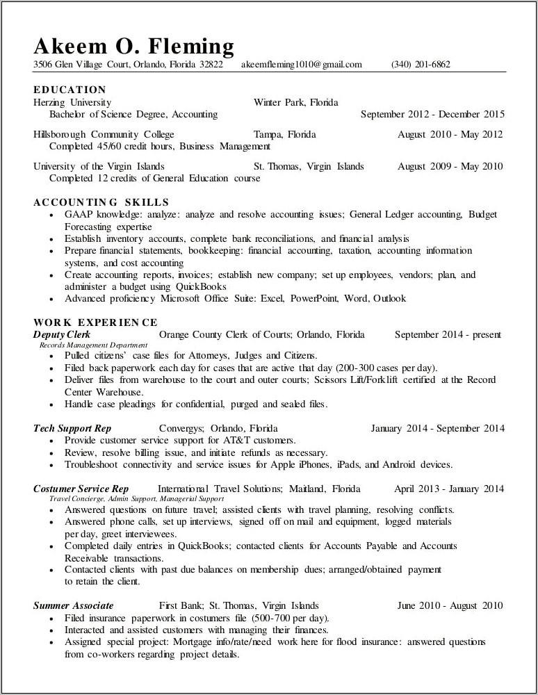 Examples Of General Budgeting And Bookeeping Resume