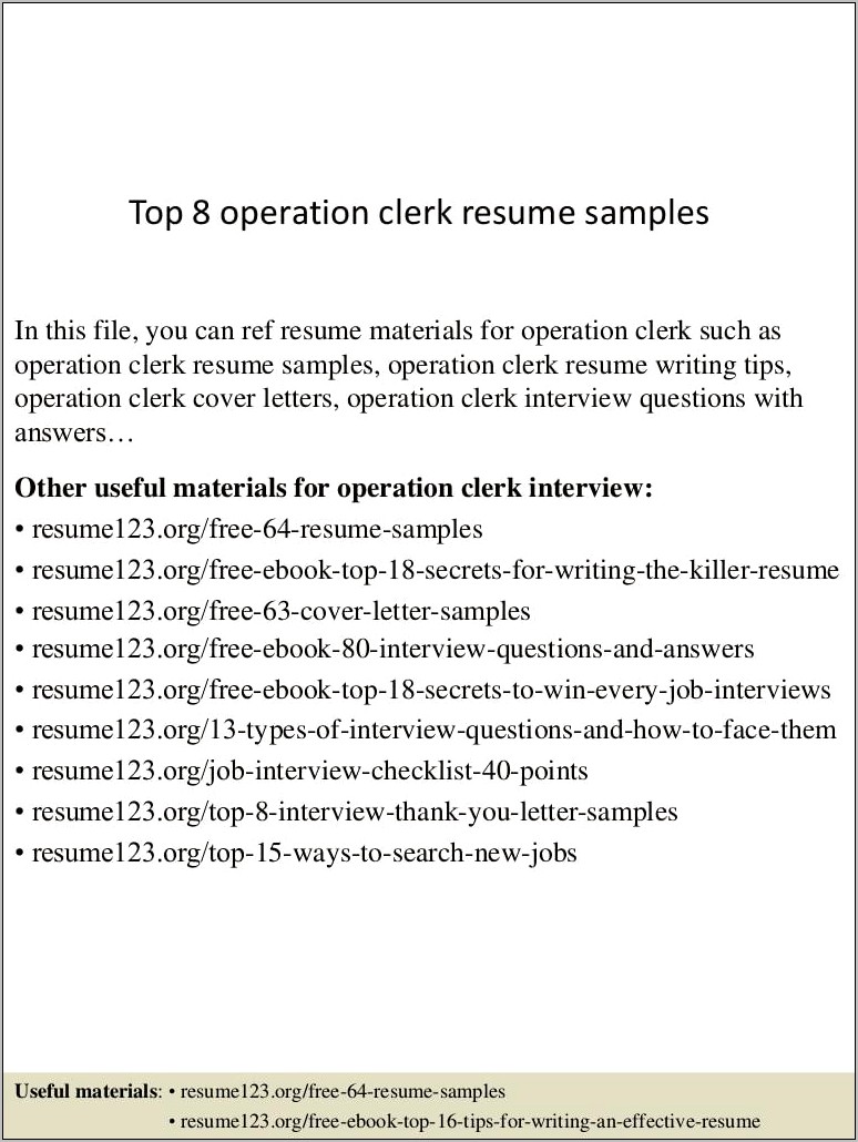 Examples Of General Operation Clerk Resume