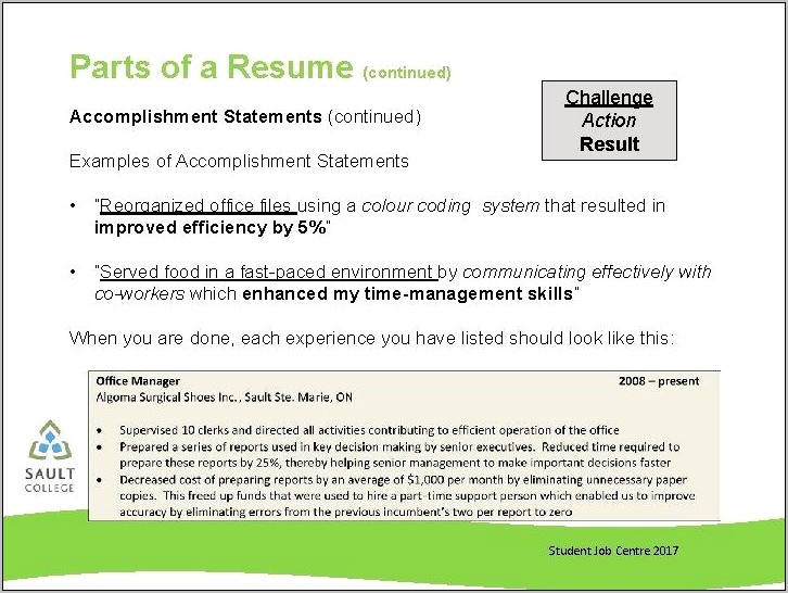 Examples Of Good Accomplishment Statements For A Resume