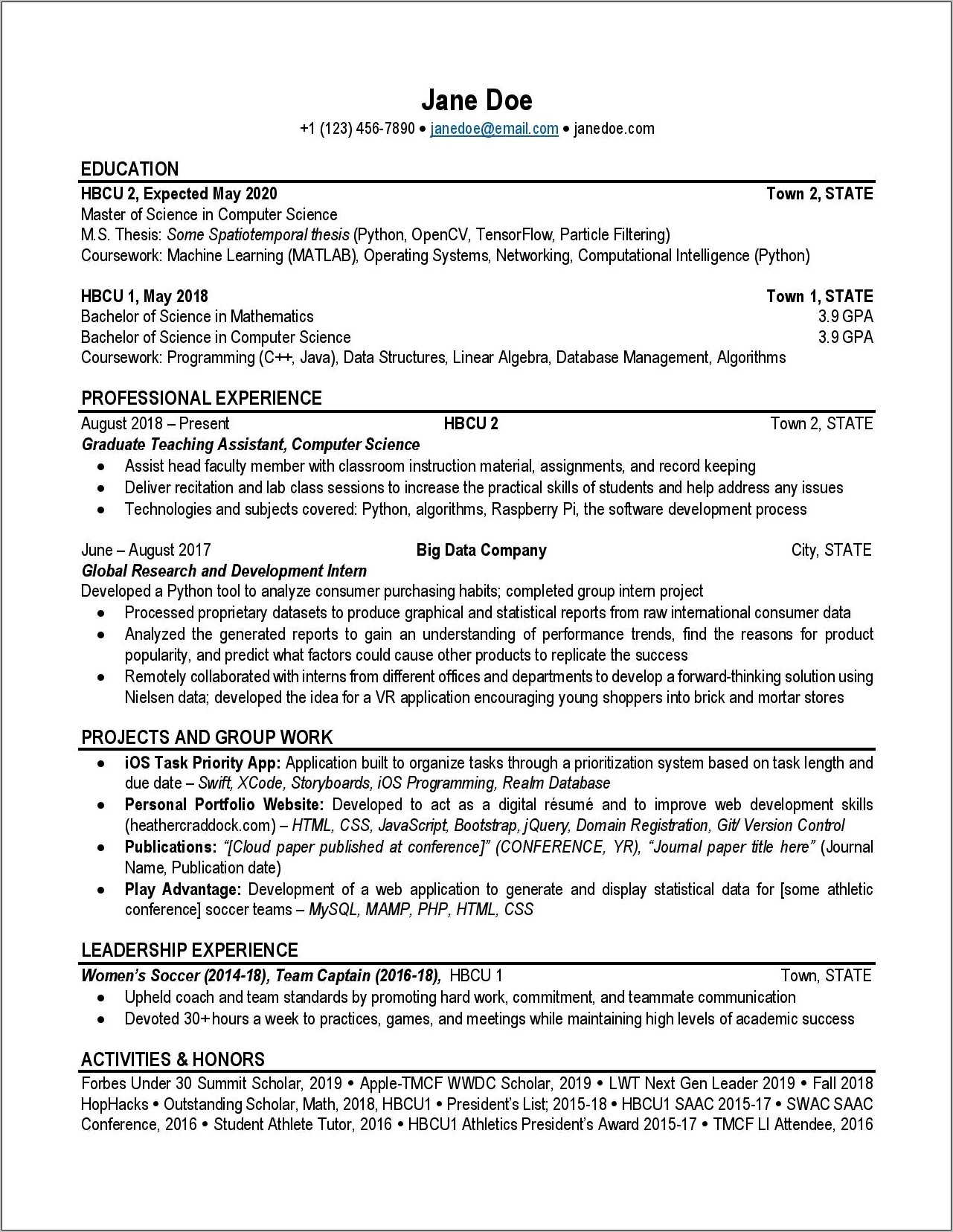 Examples Of Good Entry Level Computer Science Resumes