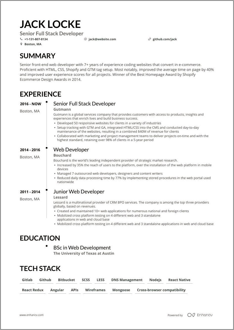 Examples Of Good Resume Headline For Web Developer