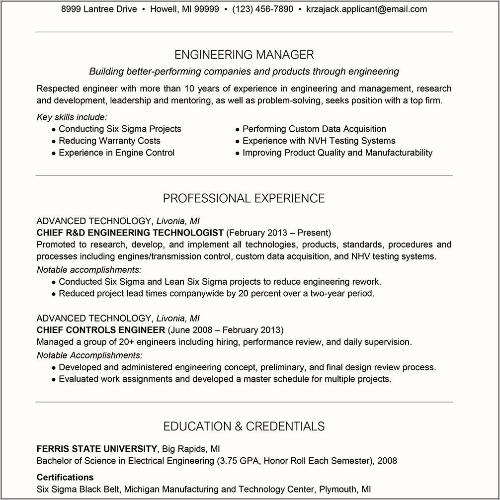 Examples Of Good Summary For Resume Engineer