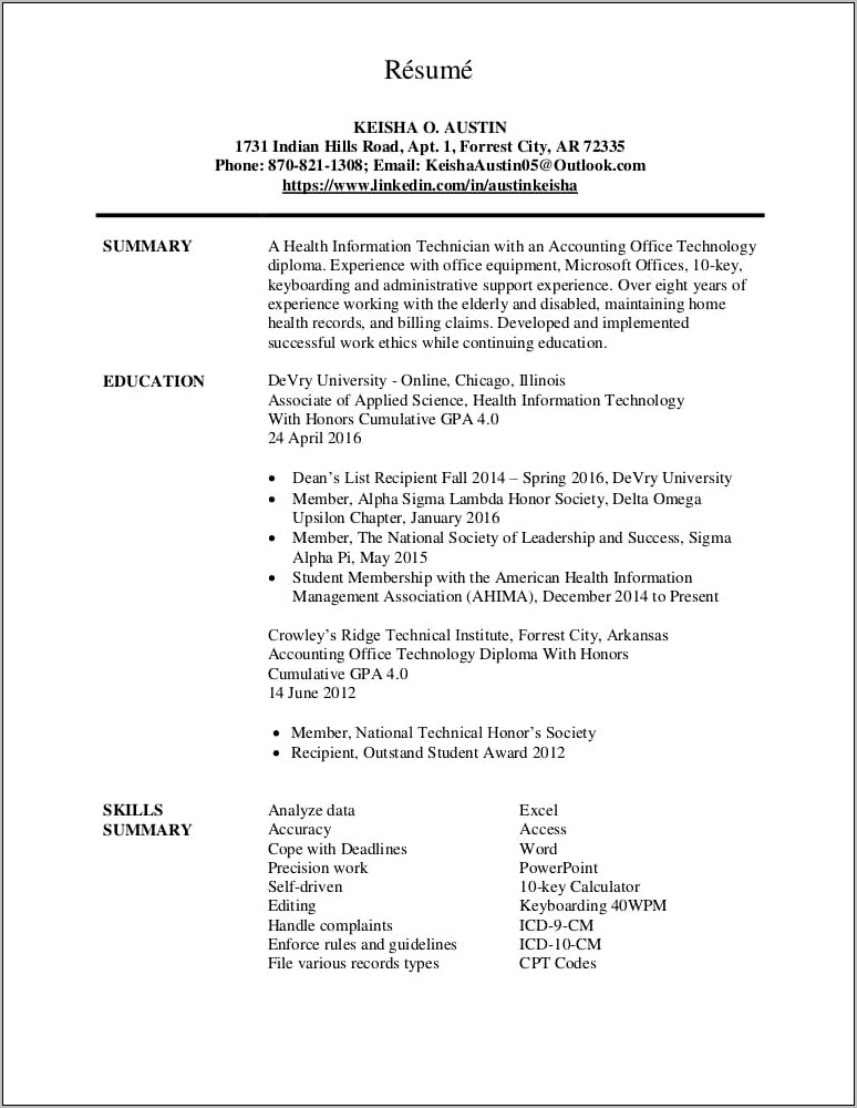 Examples Of Health Information Technology Resumes