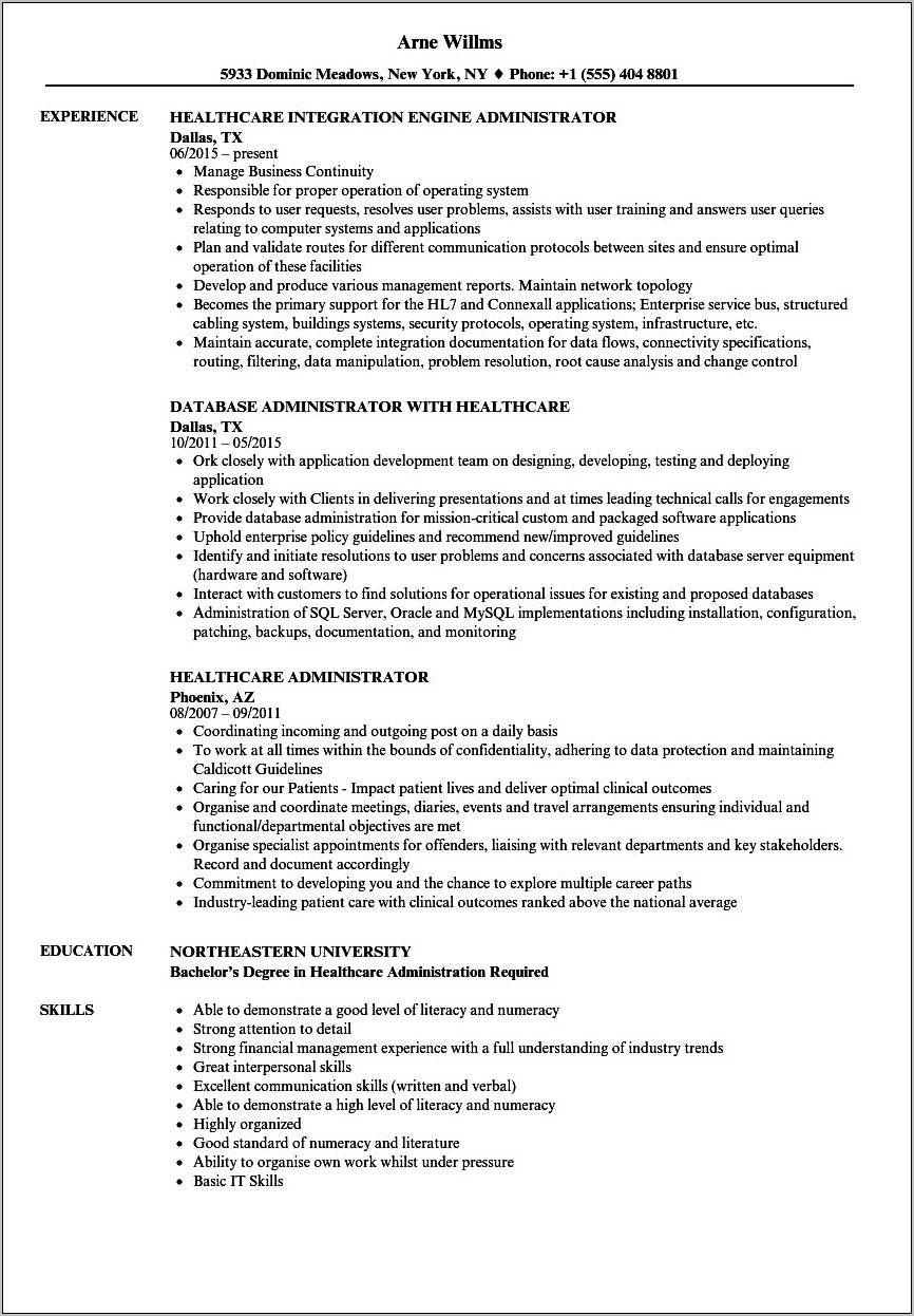 Examples Of Healthcare Resumes Entry Level