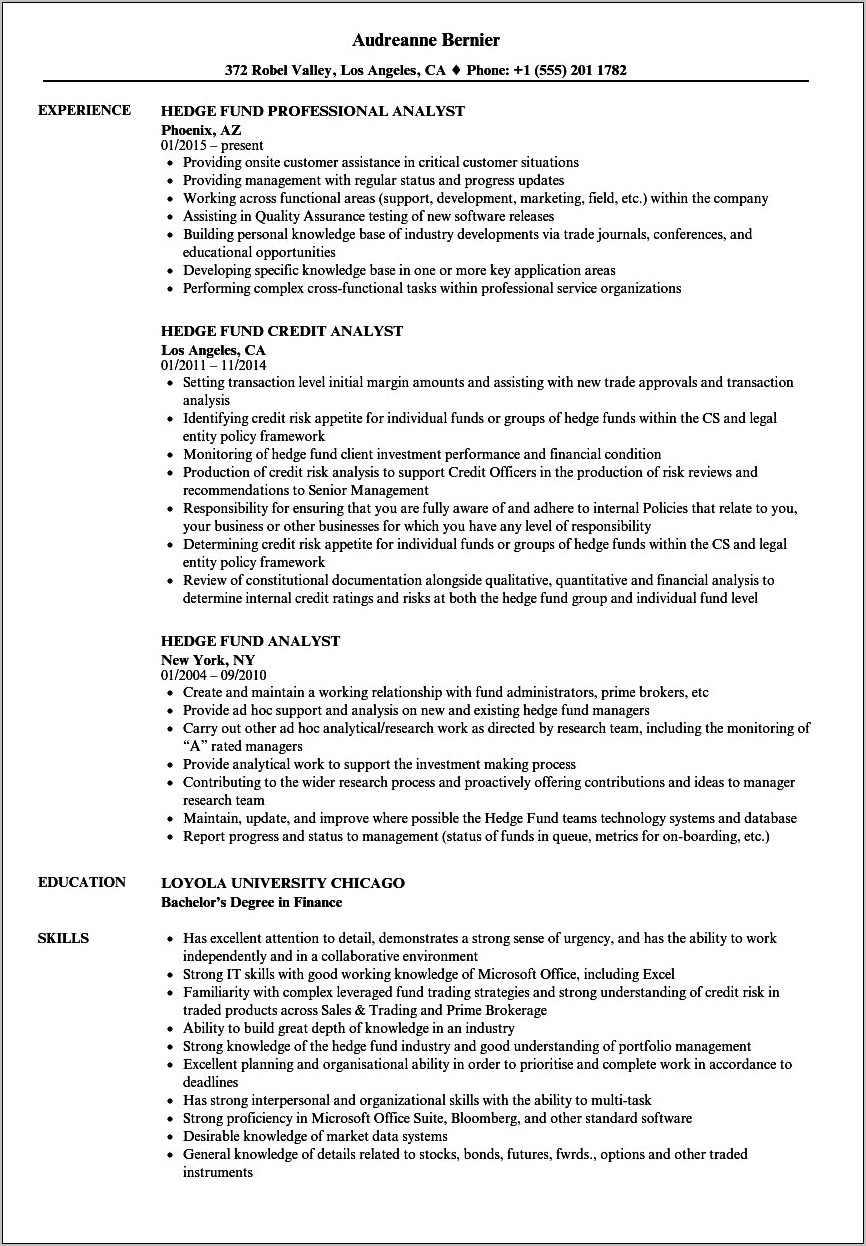 Examples Of Hedge Fund Attorney Resume
