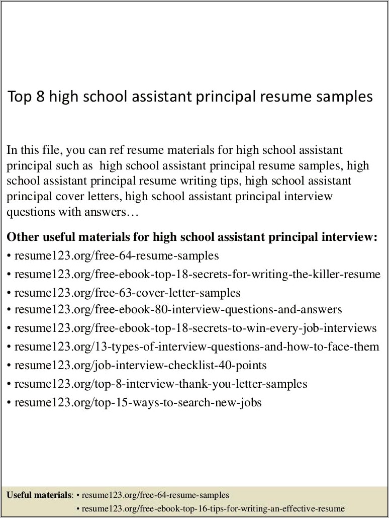 Examples Of High School Principal Resumes