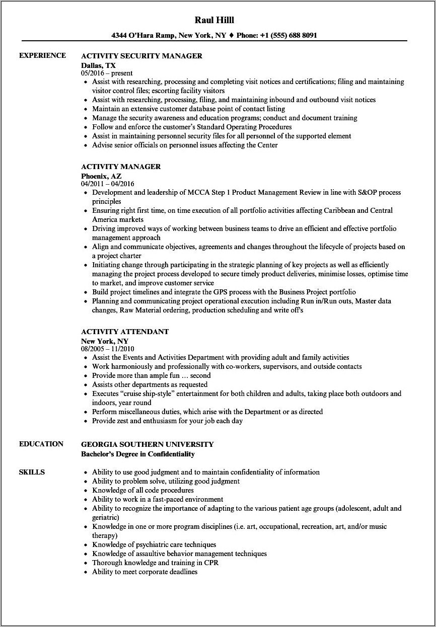 Examples Of Honors And Activities For Resume
