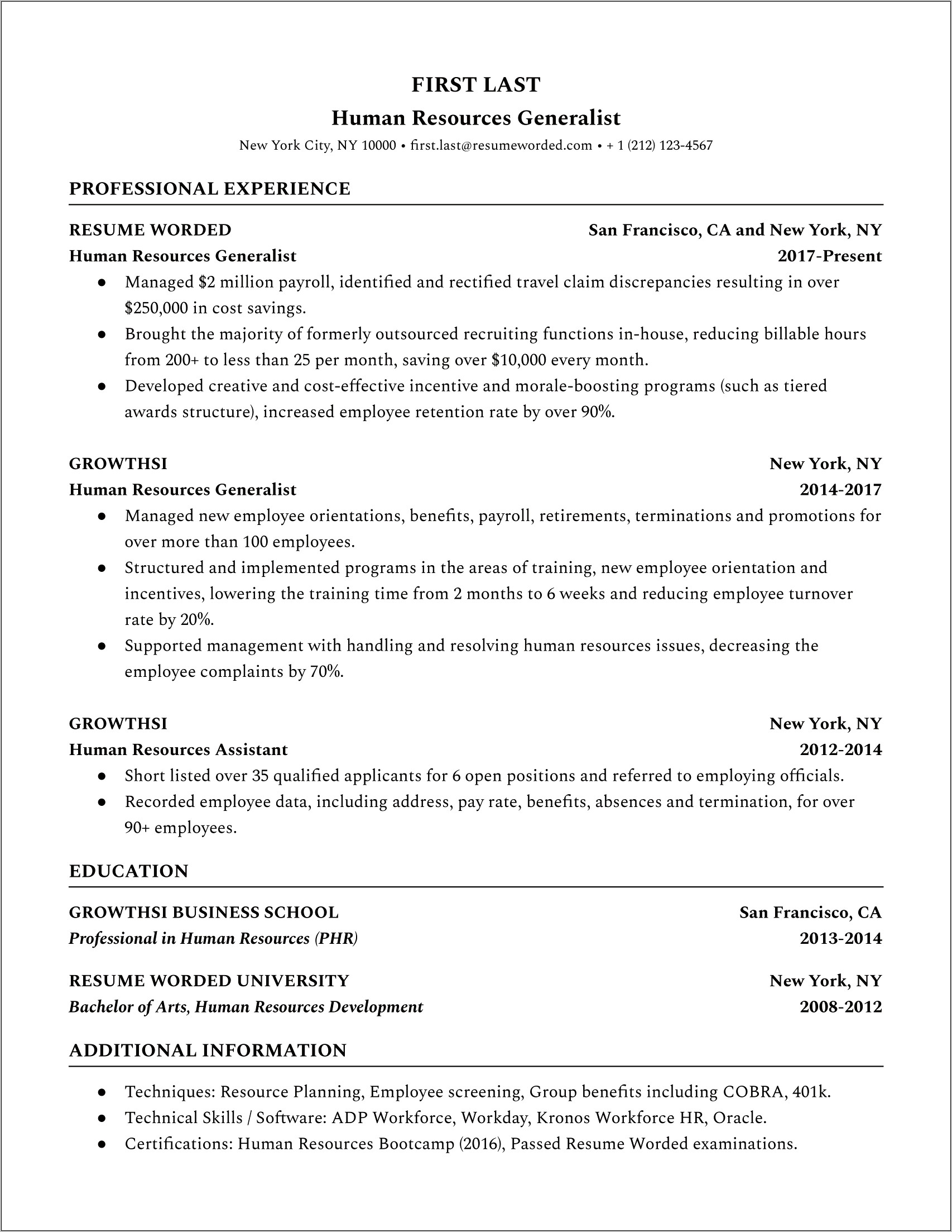 Examples Of Hr Resumes Entry Level