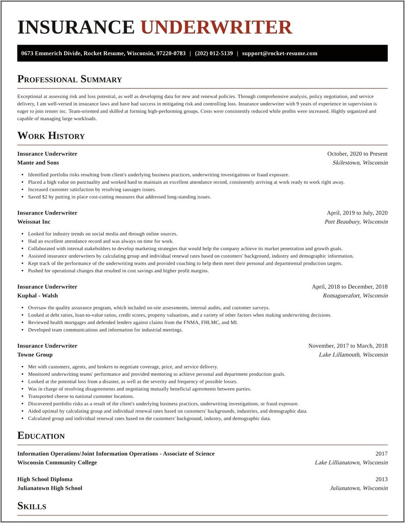 Examples Of Insurance Underwriter Resumes