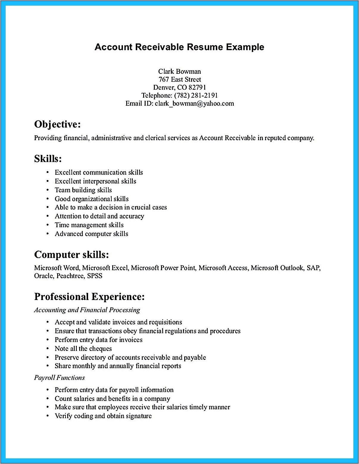 Examples Of Job Responsibilities In Resume