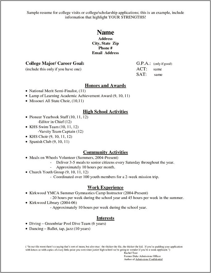 Examples Of Junior Year In College Resume
