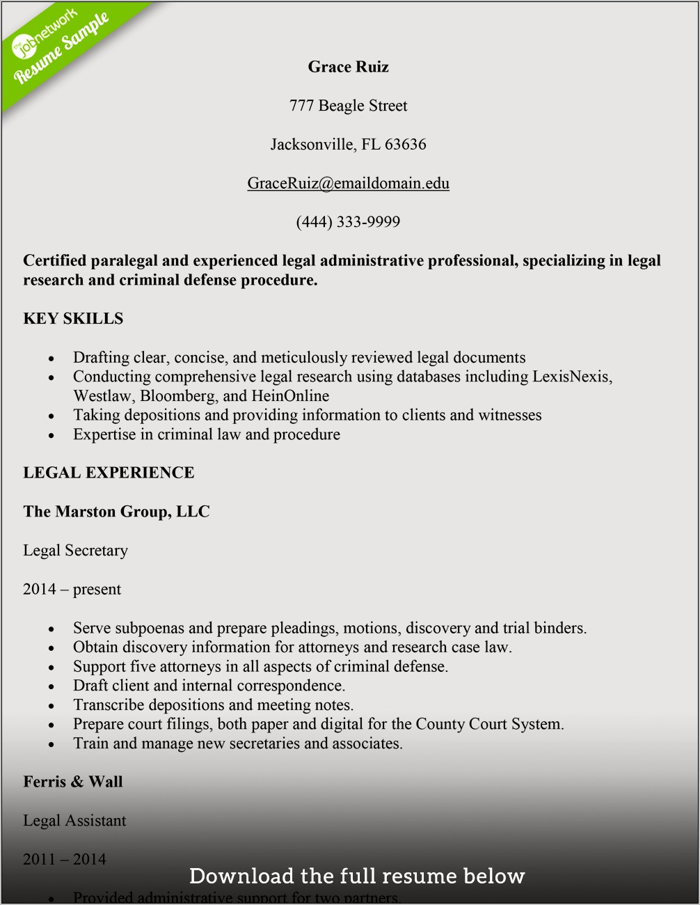 Examples Of Legal Secretary Summary For Resumes