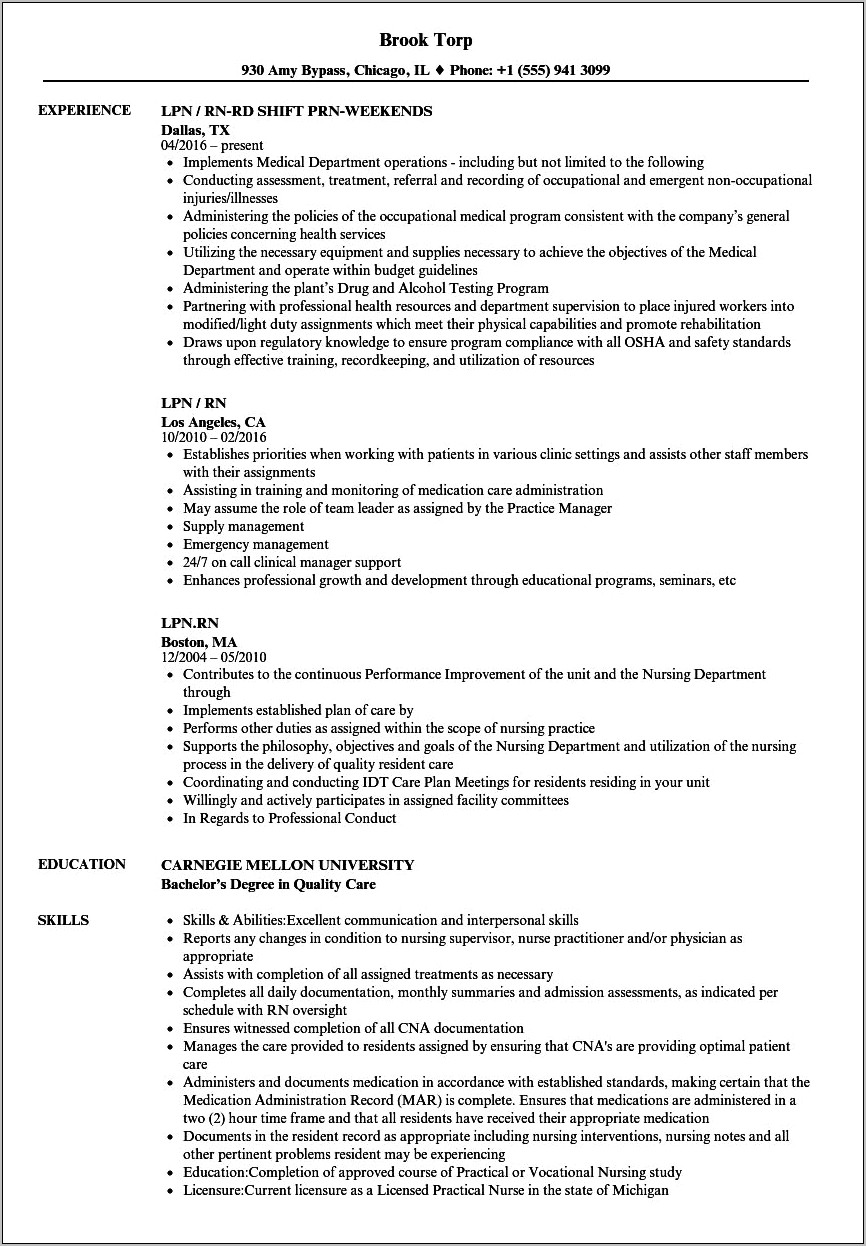 Examples Of Lpn Resume Objectives