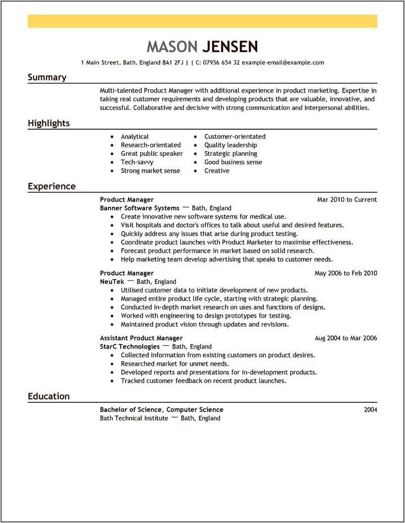 Examples Of Marketing Experience In Resume
