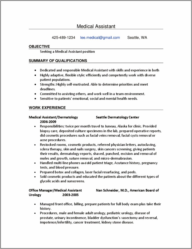Examples Of Medical Office Assistant Resume