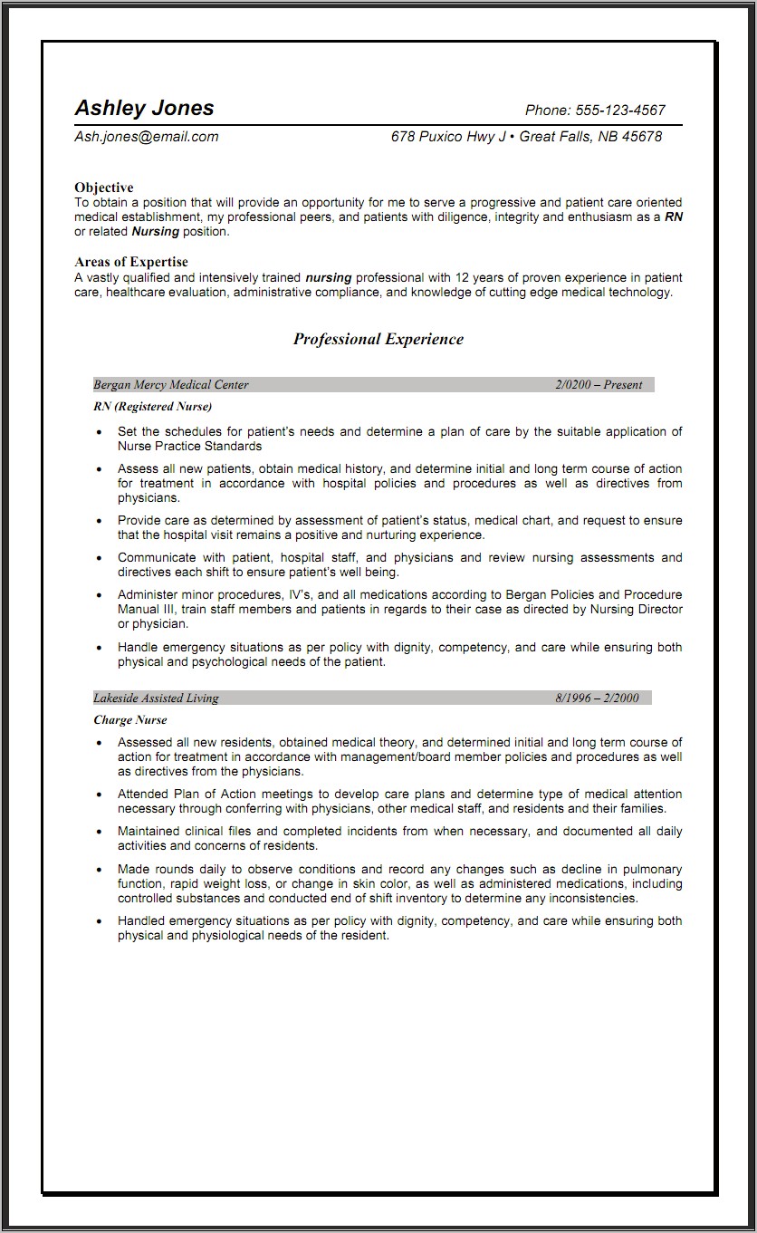 Examples Of Nursing Objective Statement For A Resume