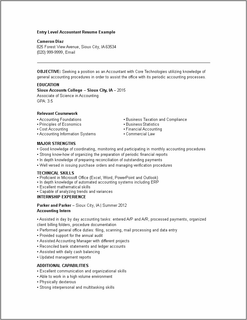 Examples Of Objective For Accounting Resume