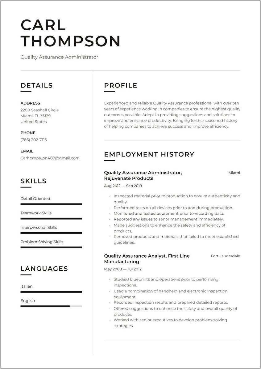 Examples Of Objective For Resume For Quality Assurance