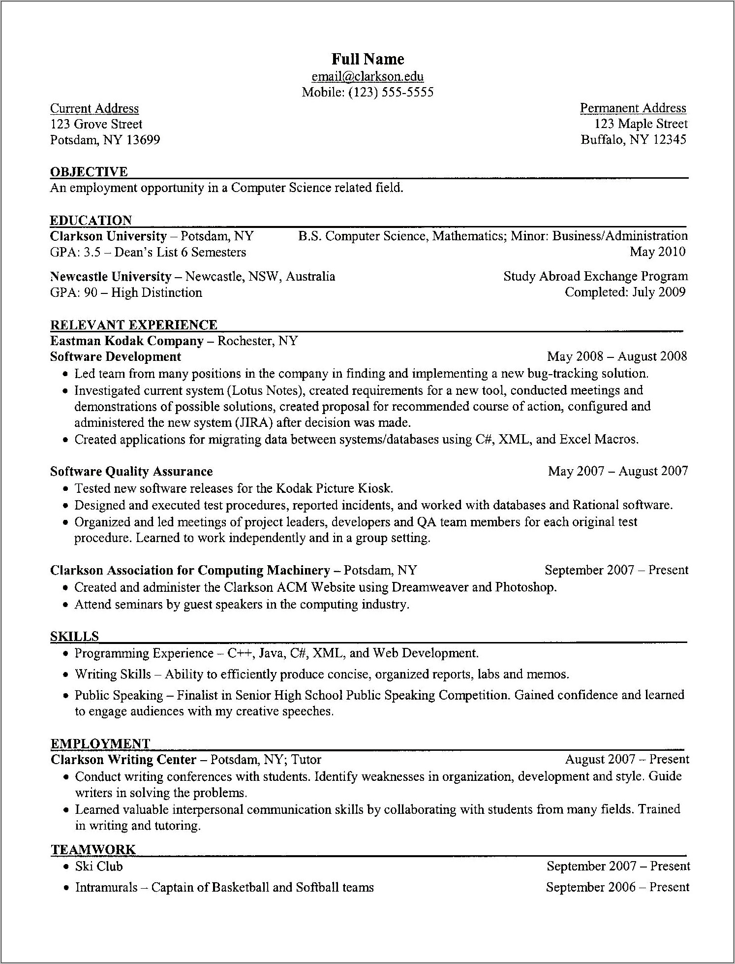 Examples Of Objective Statements For Teacher Resumes