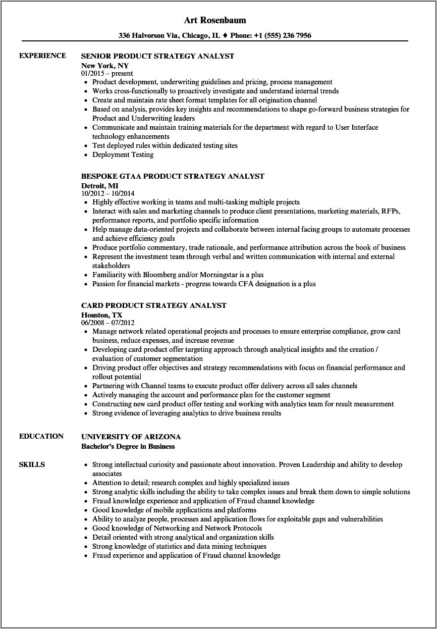Examples Of Objectives For Product Analyst Resume