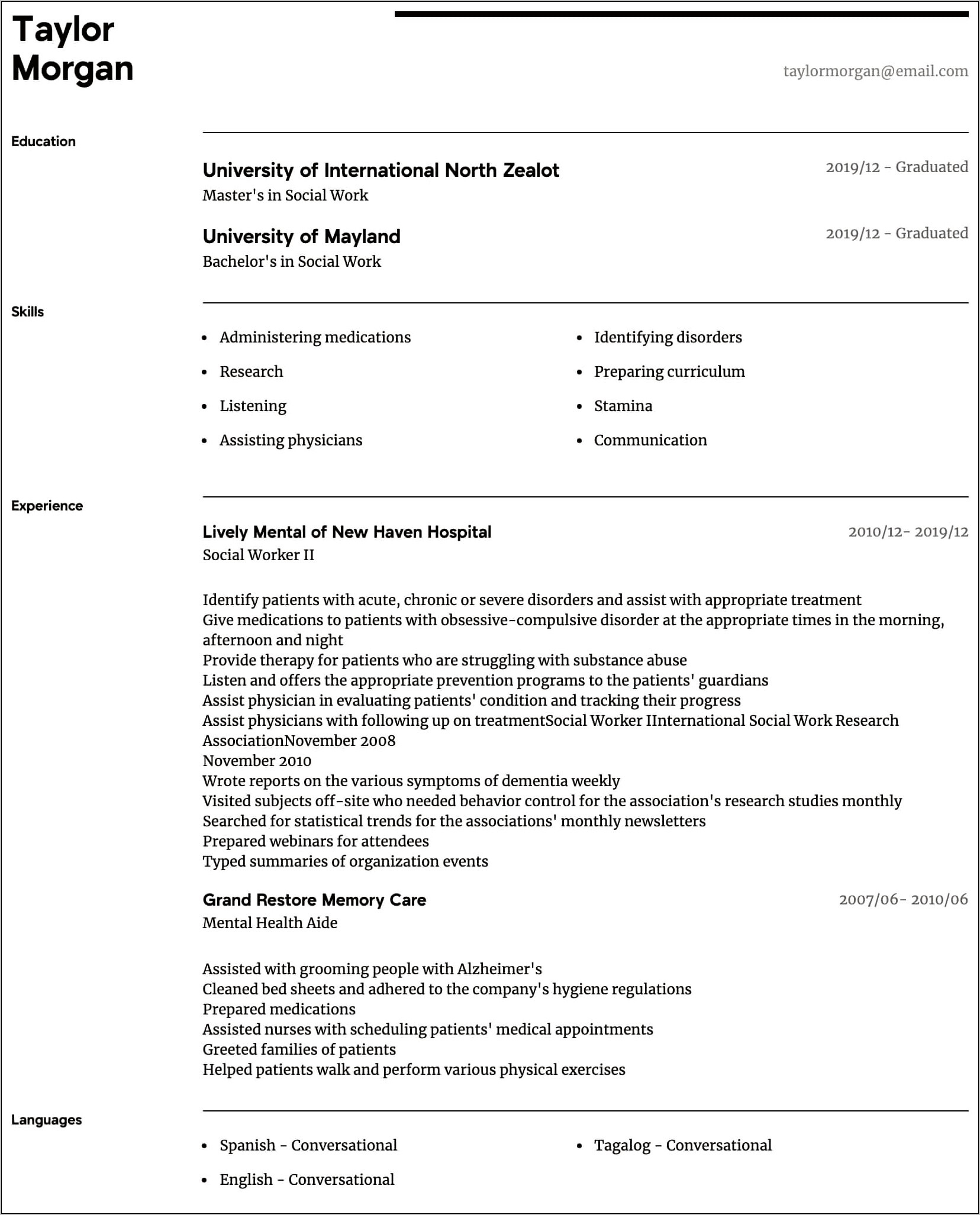 Examples Of Objectives For Resumes For Social Workers